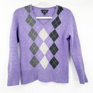 Apt. 9 Womens Fall Preppy‎ Diamond Argyle Knit 100% Cashmere Sweater Size L